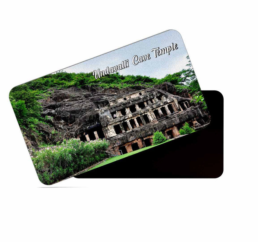 dhcrafts Rectangular Rubber Fridge Magnet / Magnetic Card Multicolor Andhra Pradesh Undavalli Cave Temple Design Pack of 1 (8.6cm x 5.4cm)